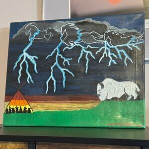 Native American Lightning storm hand painted Canvas Art 16x24